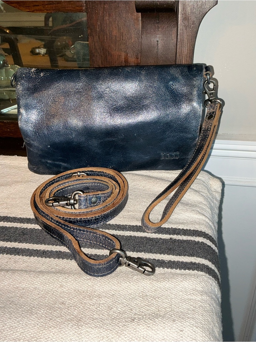 NWOT Bed Stu Cadence Wallet Wristlet Crossbody Bag Cobalt Navy Lux MSRP $179